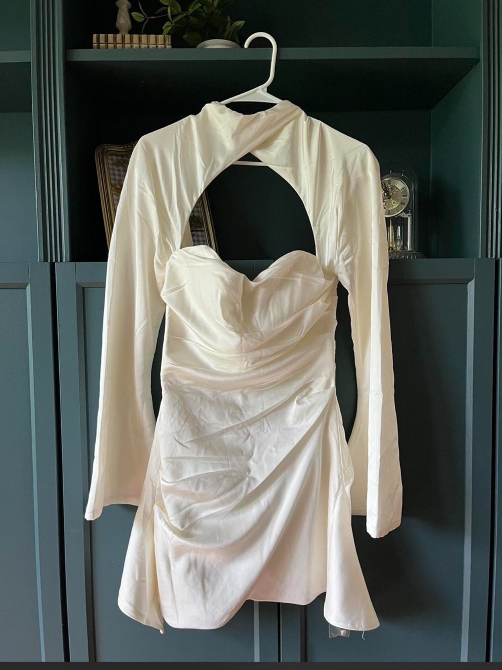 House Of Cb Toira Cream Long-Sleeve Cutout Mini Dress